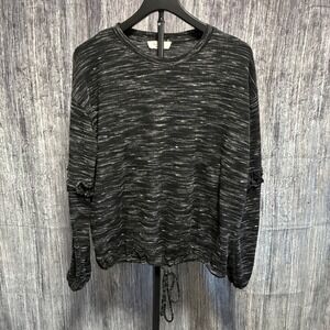 Two by Vince Camuto Heathered Black Long Sleeve Ruffle Elbow Tie Waist Women M‎